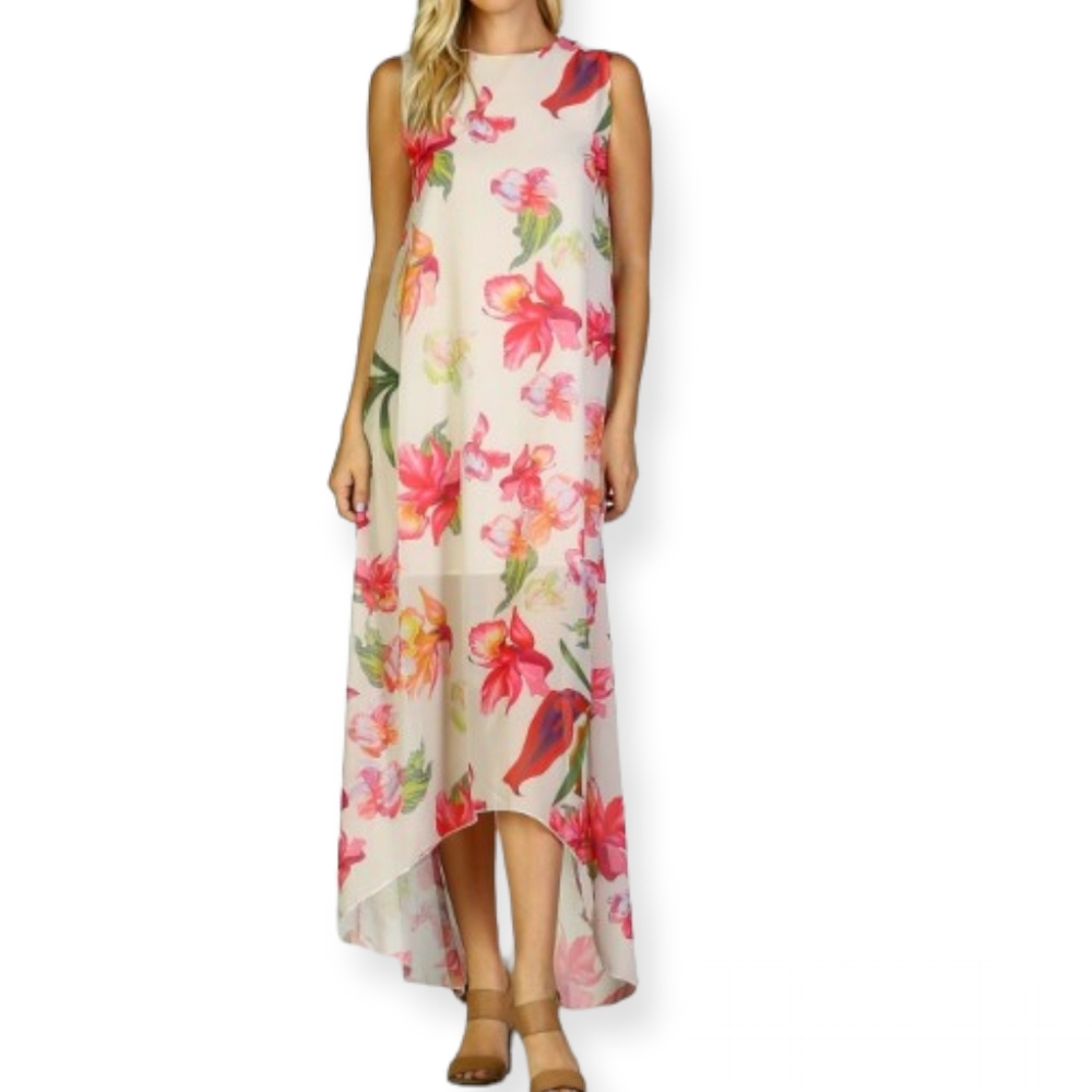 NWOT Sleeveless Floral Print Hi Lo Maxi Dress Size M/L
